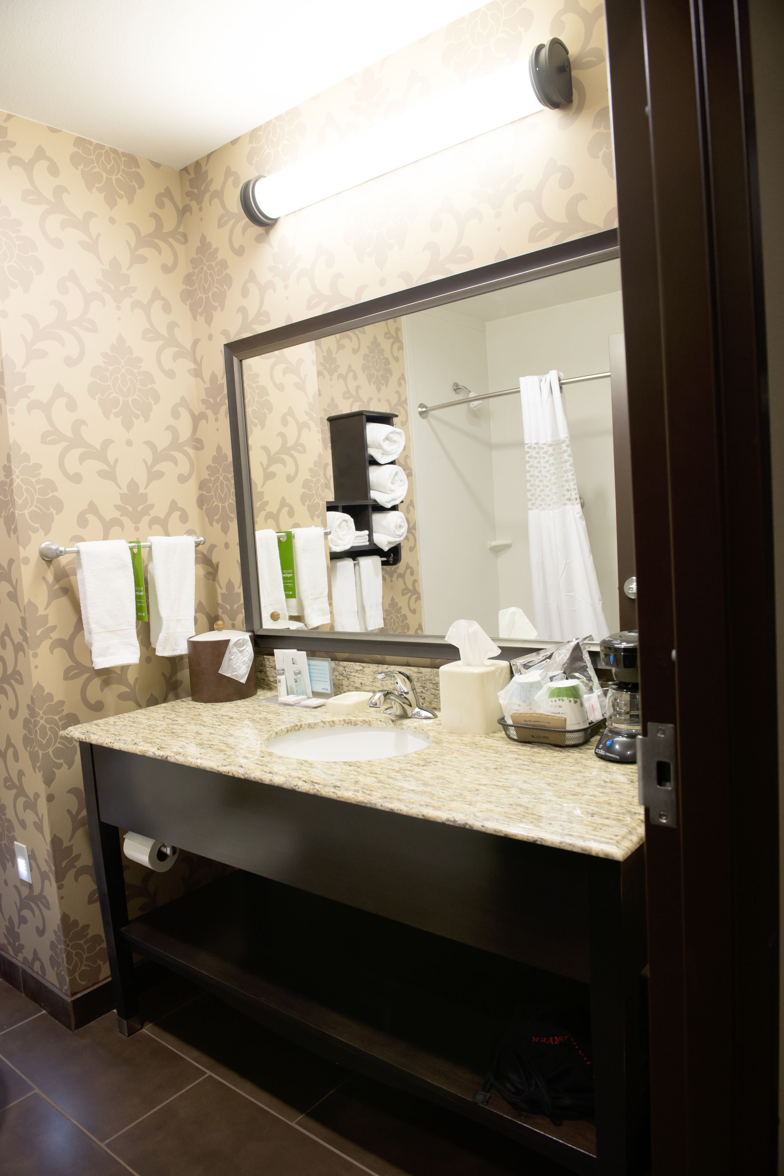 free toiletries, hair dryer, towels