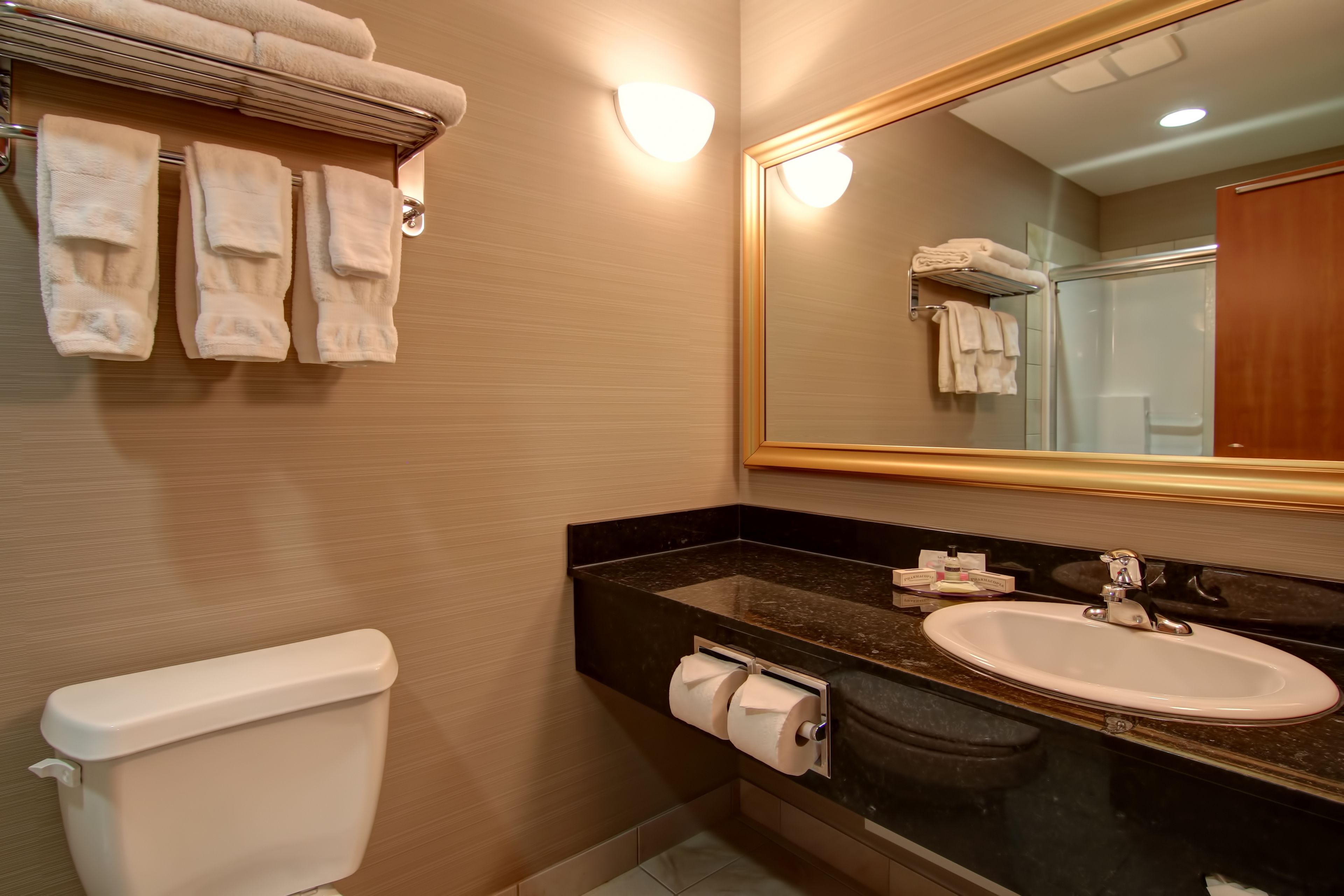 free toiletries, hair dryer, towels, soap