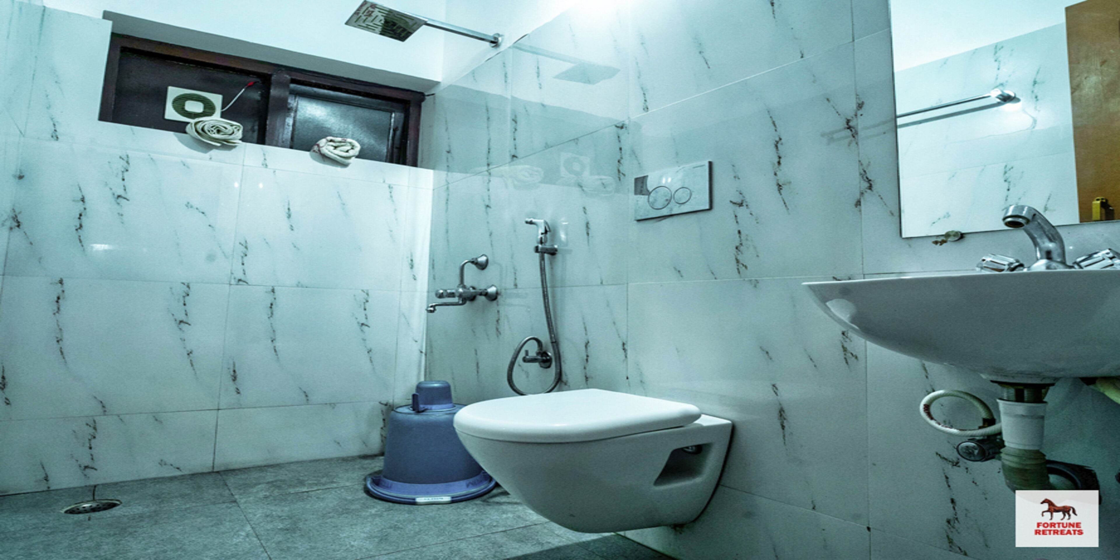 combined shower/bathtub, towels, toilet paper