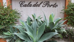 A sign reading "Cala del Porto" with large green plants in the foreground. - Cala del Porto (Vibo Valentia)