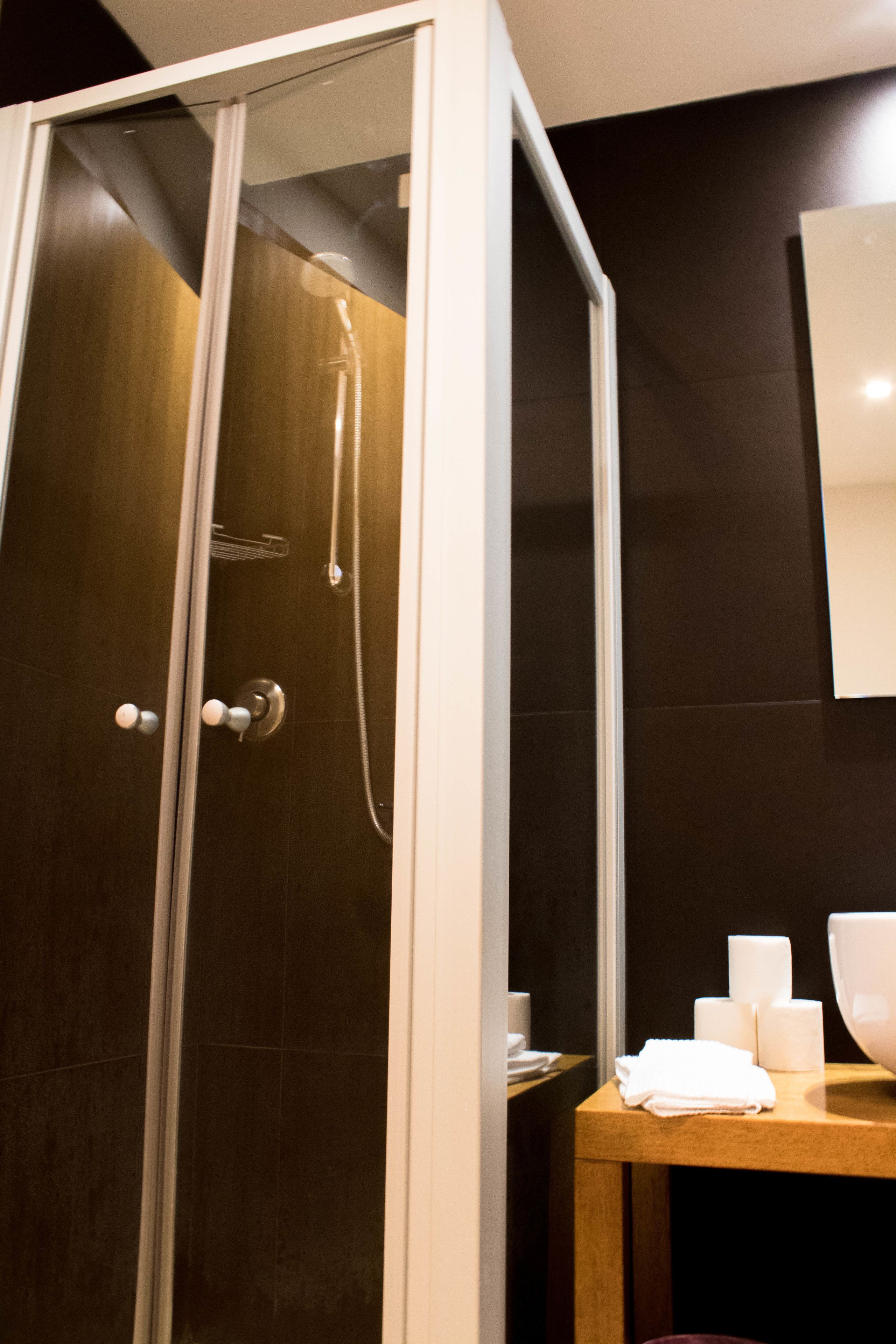 shower, free toiletries, hair dryer, towels