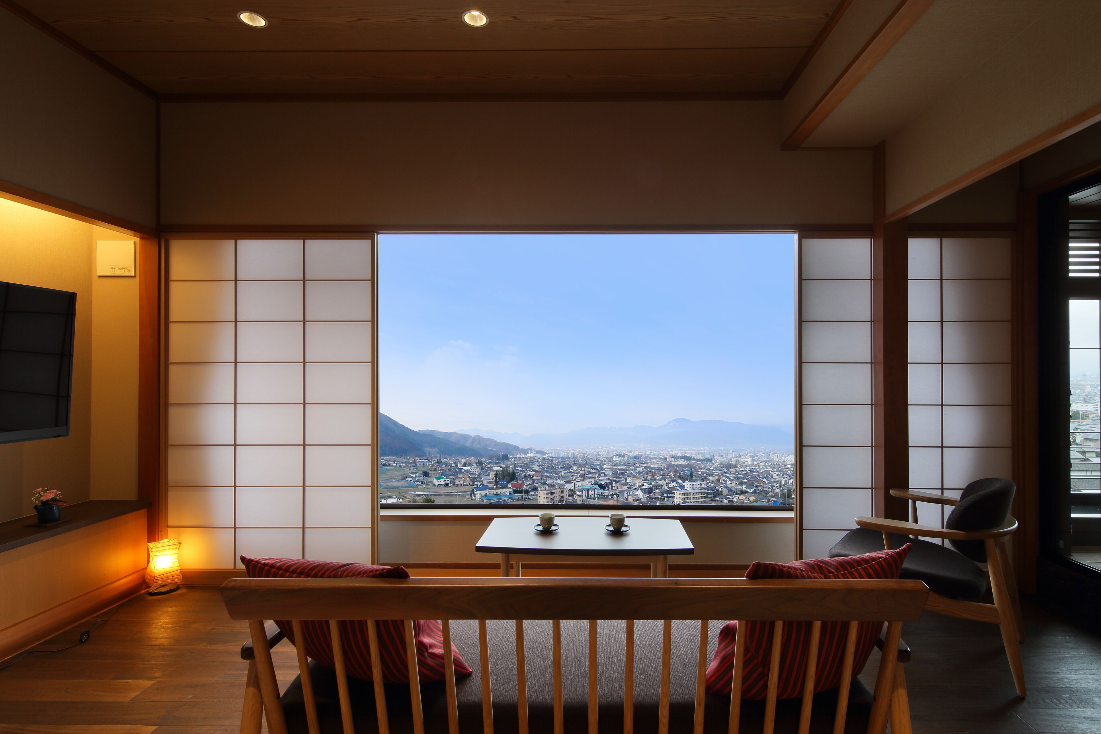 japanese western room with living room and open air bath (70sqm)  | in-room safe, iron/ironing board, free wifi, bed sheets