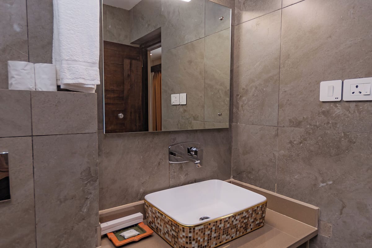 shower, hair dryer, bathrobes, slippers