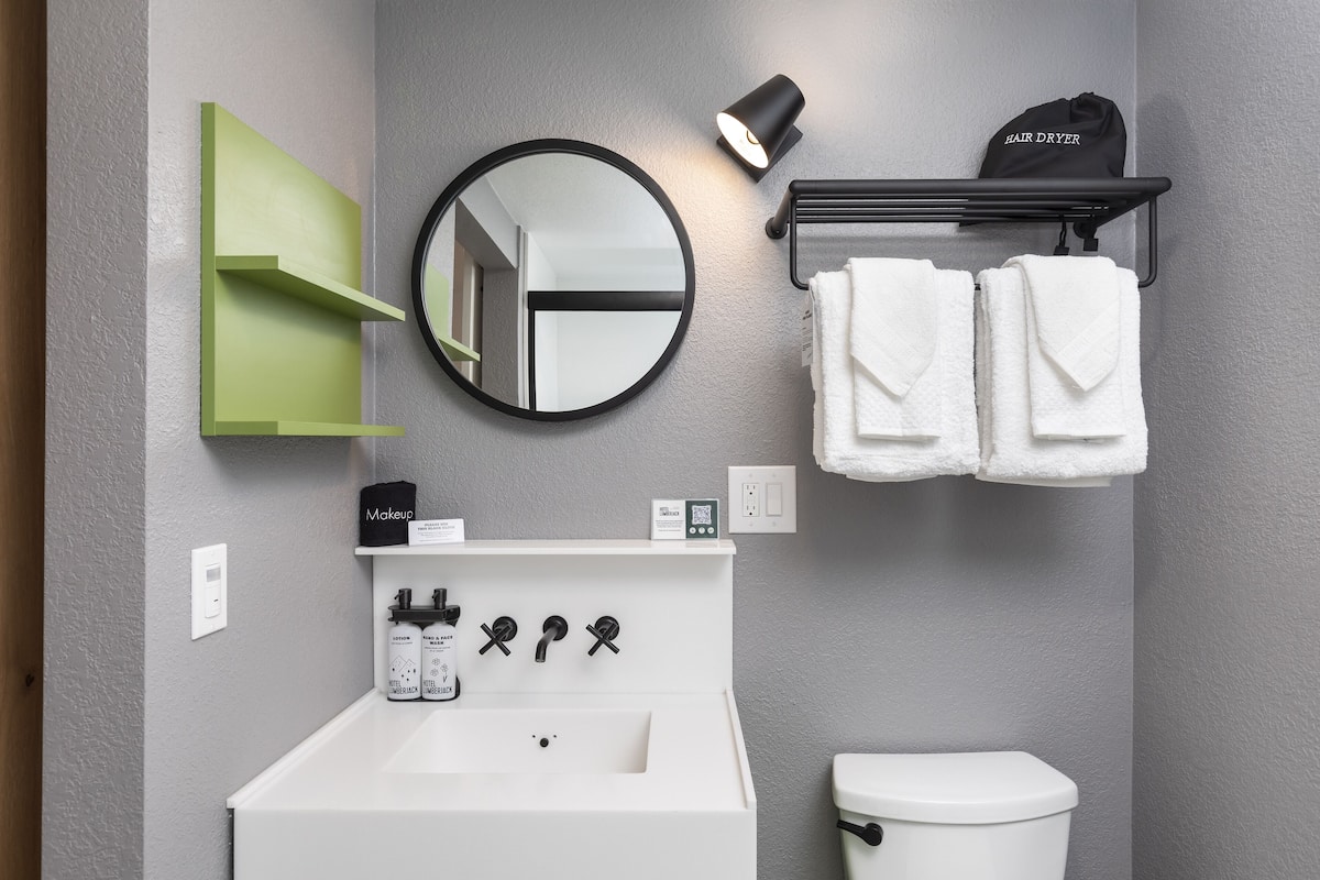 room, 2 queen beds | bathroom | shower, hair dryer, towels, soap