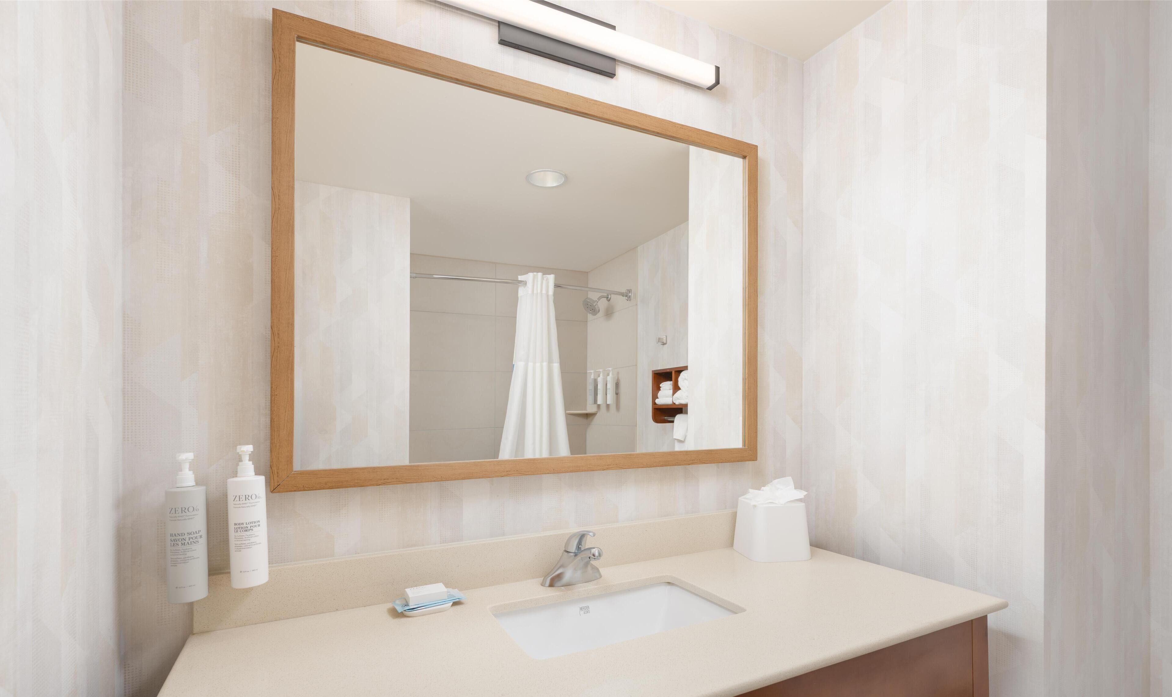 free toiletries, hair dryer, towels