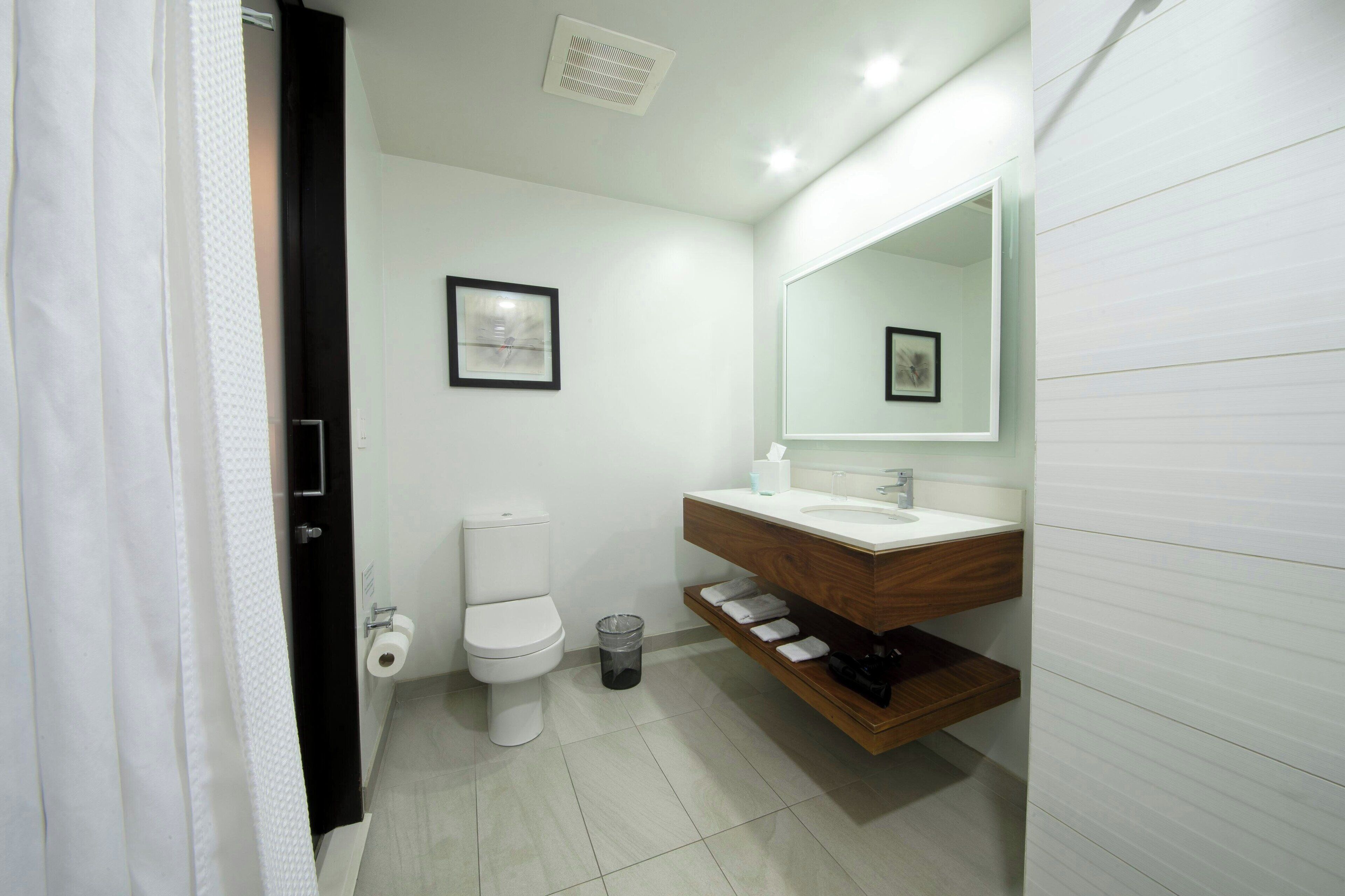 shower, eco-friendly toiletries, hair dryer, towels