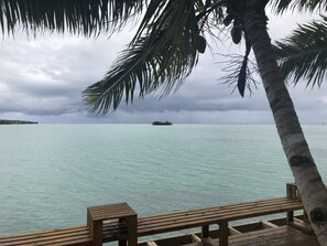 Frühstück, Mittagessen, Abendessen, Blick auf den Strand 