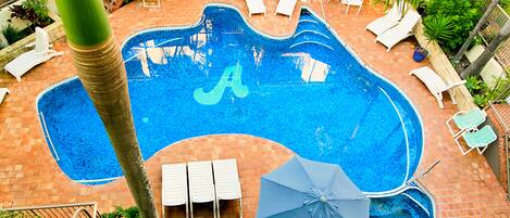 Outdoor pool, sun loungers