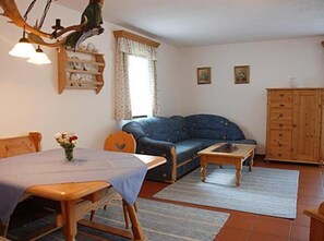 Leilighet – standard, 2 enkeltsenger | Oppholdsområde | En 50-centimeters plasma-TV med Parabol-TV samt TV