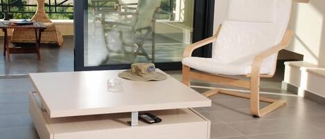 40-inch flat-screen TV with satellite channels, LCD TV, fireplace