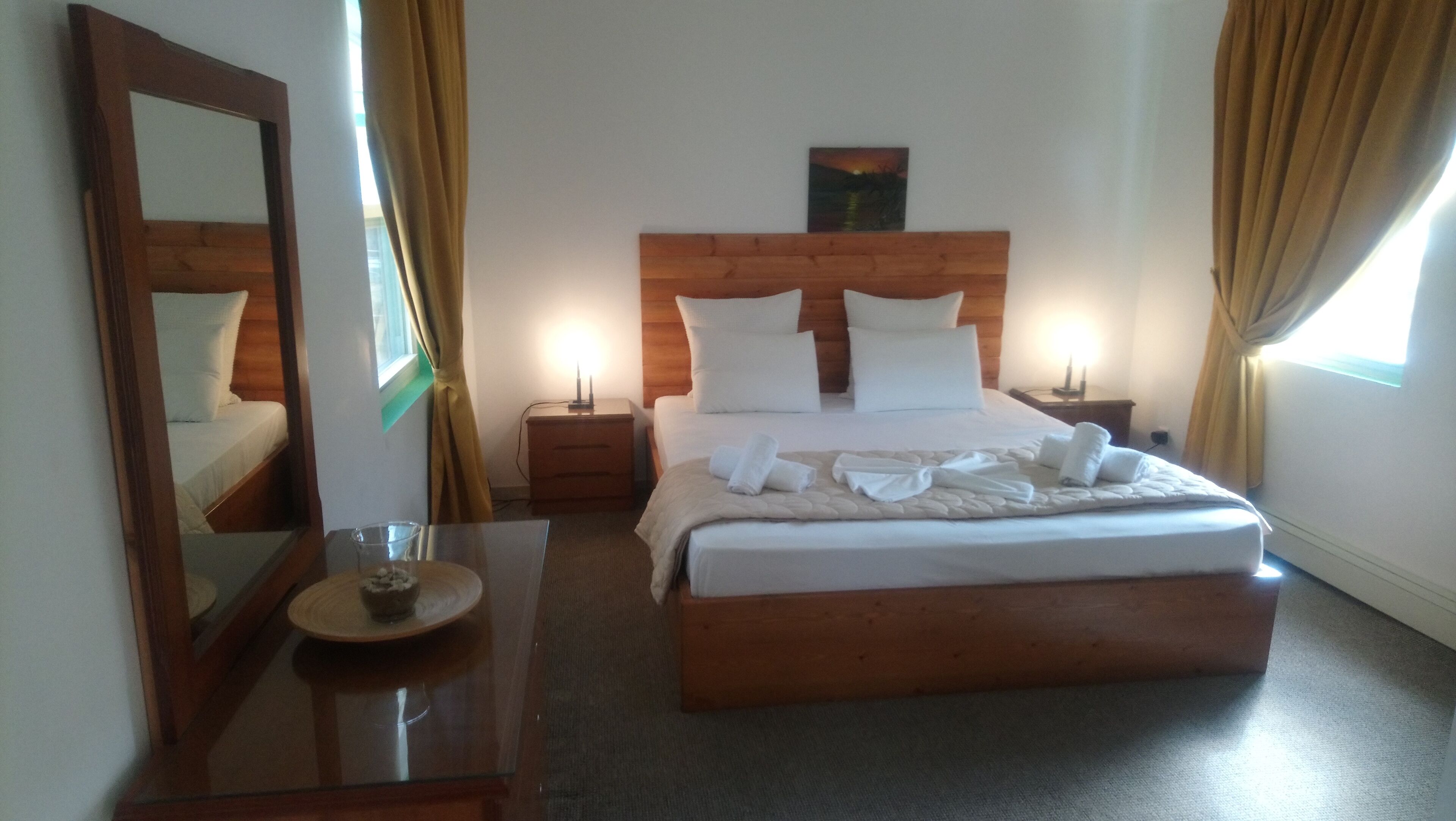 Blackout drapes, cribs (free), rollaway beds (surcharge), WiFi (free)