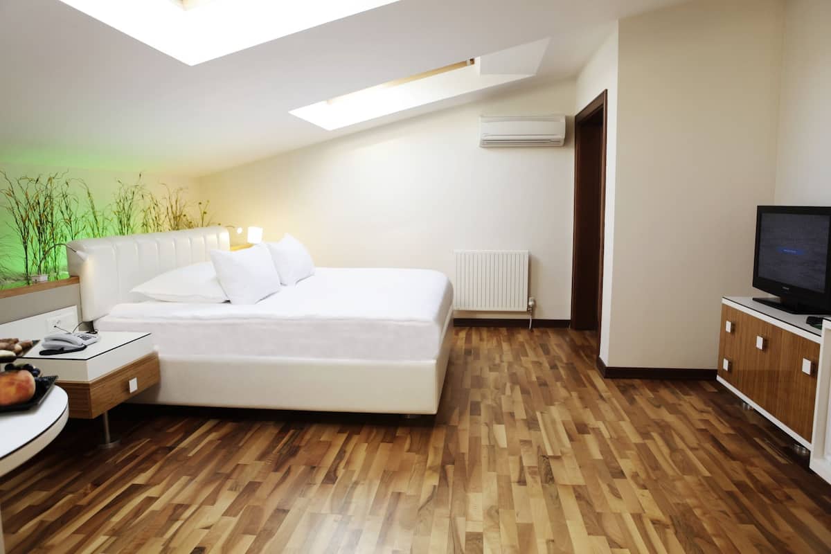 Loft panoramico, 1 letto matrimoniale | 1 camera, biancheria da letto di alta qualità, minibar