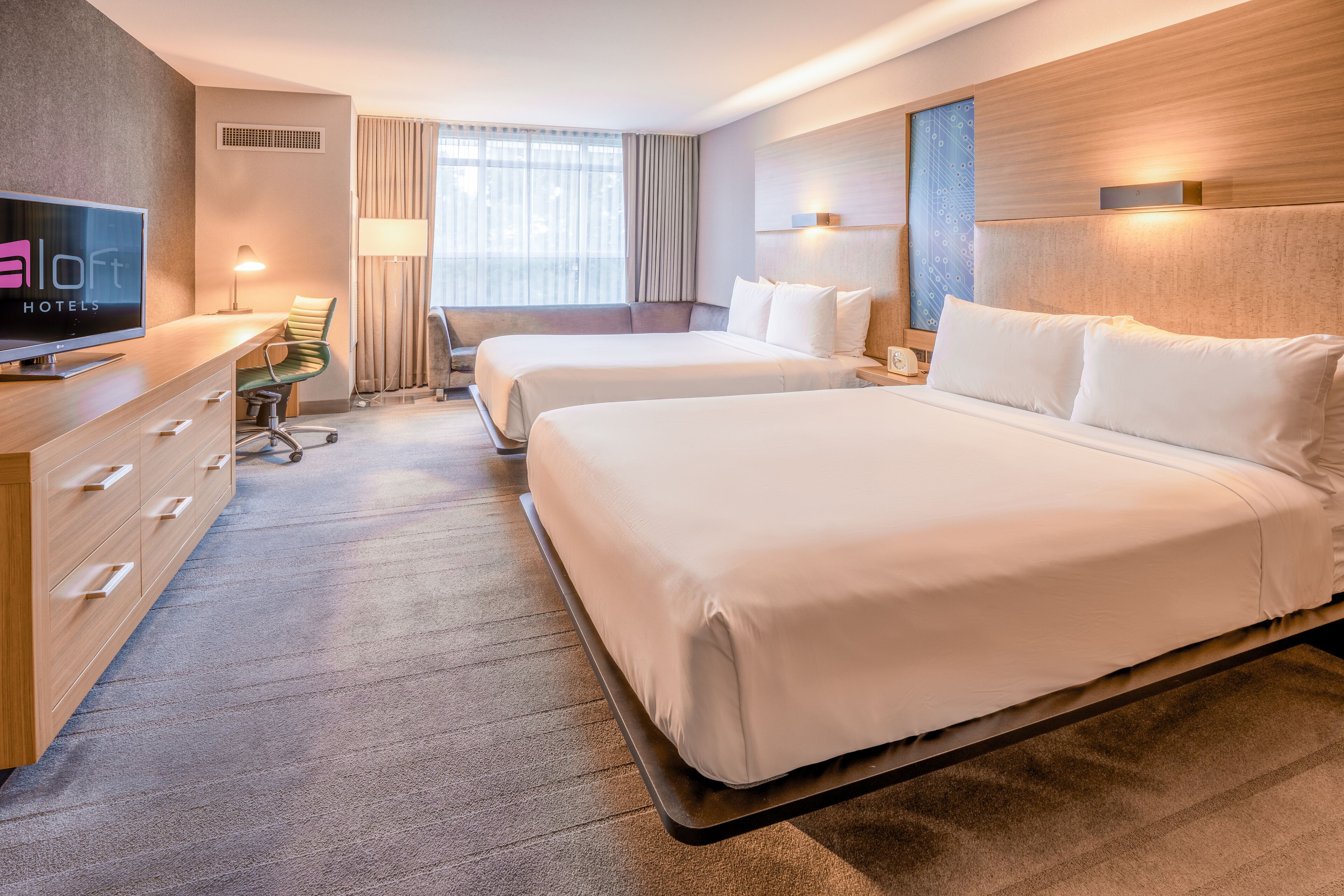 aloft, room, 2 queen beds, non smoking | premium bedding, in-room safe, desk, iron/ironing board