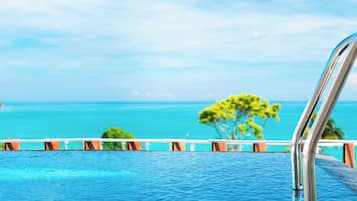 Outdoor pool, pool umbrellas, pool loungers