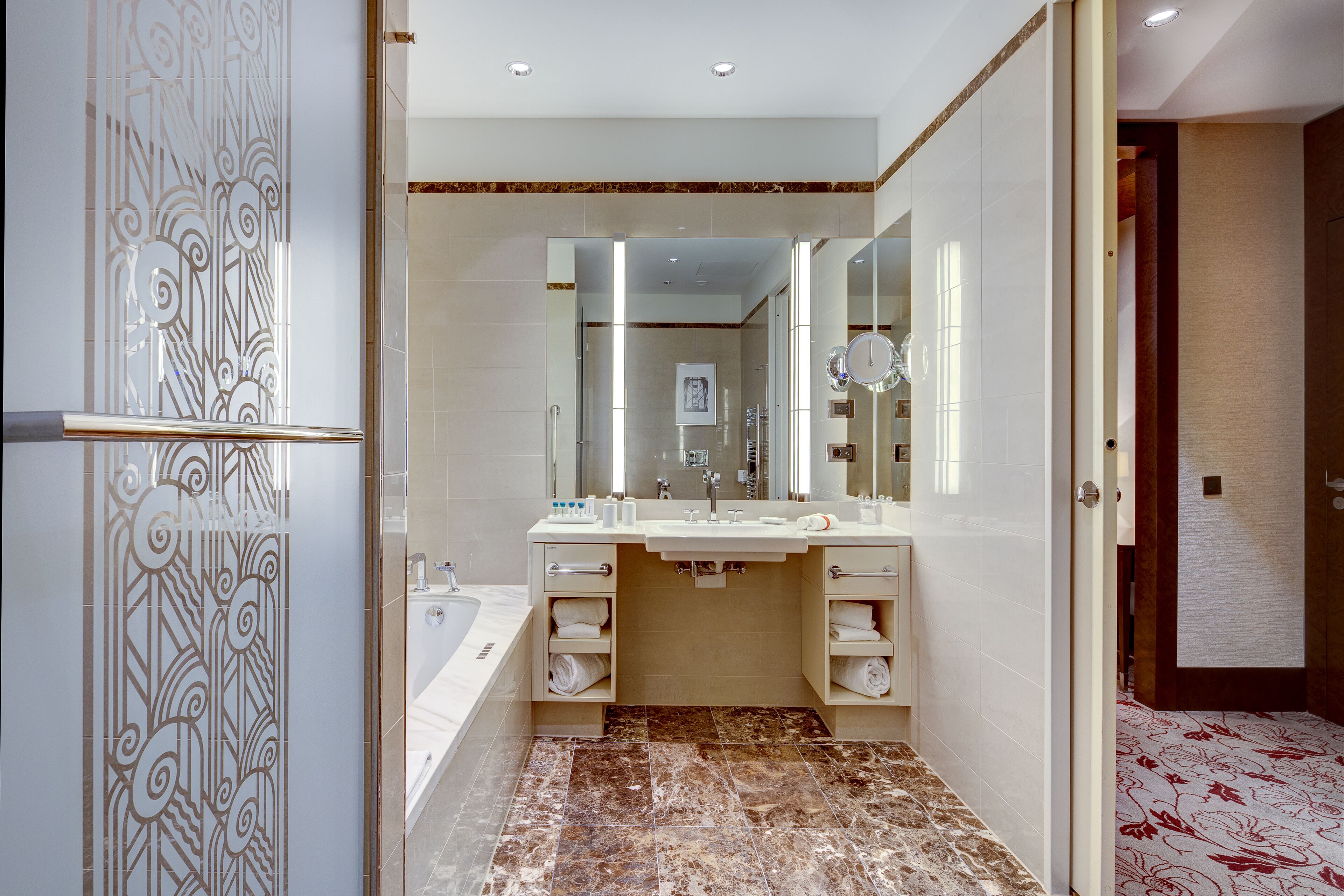 deluxe room | bathroom | separate bathtub and shower, deep-soaking bathtub, rainfall showerhead