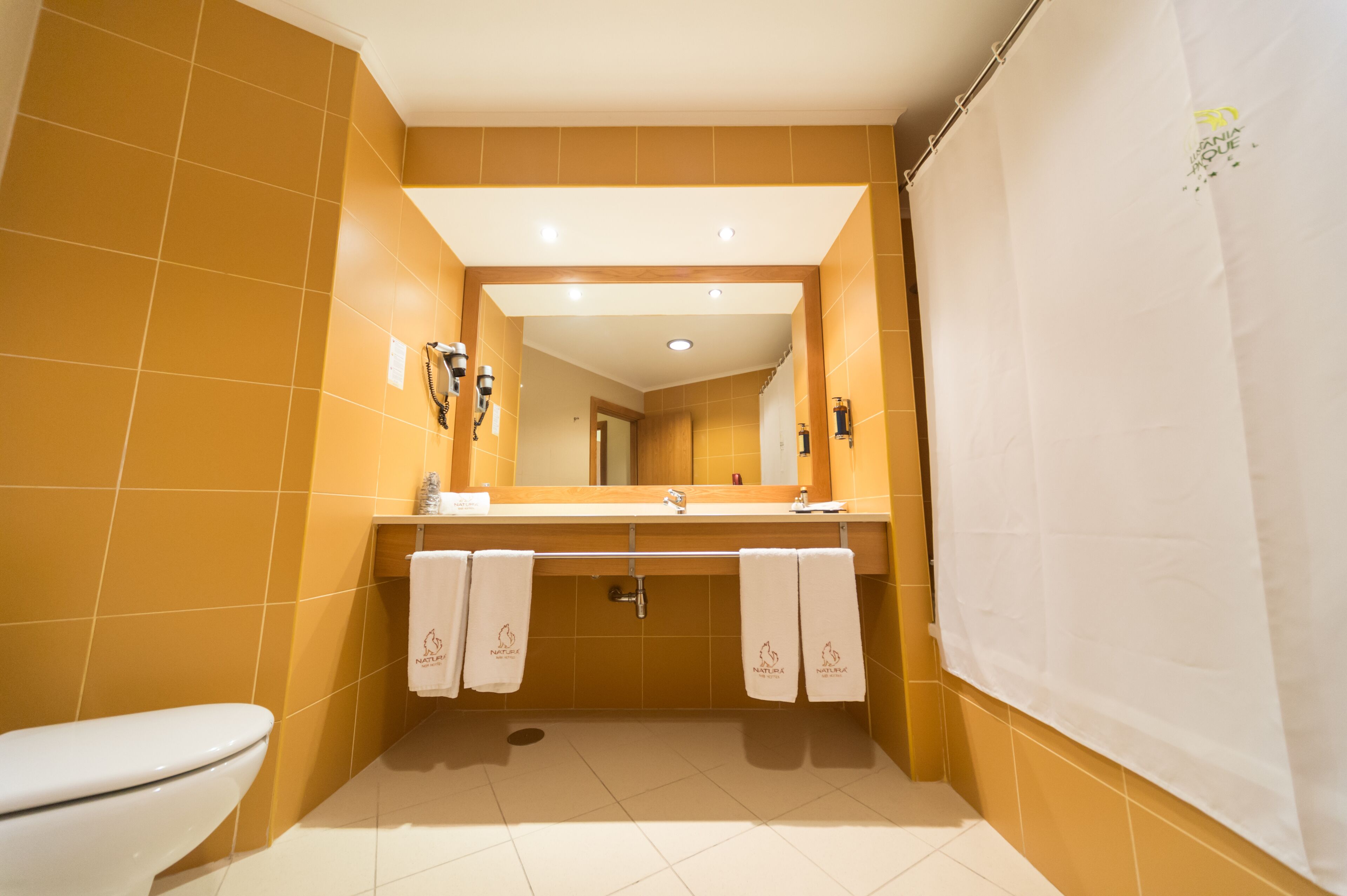 bathtub, hair dryer, bathrobes, slippers