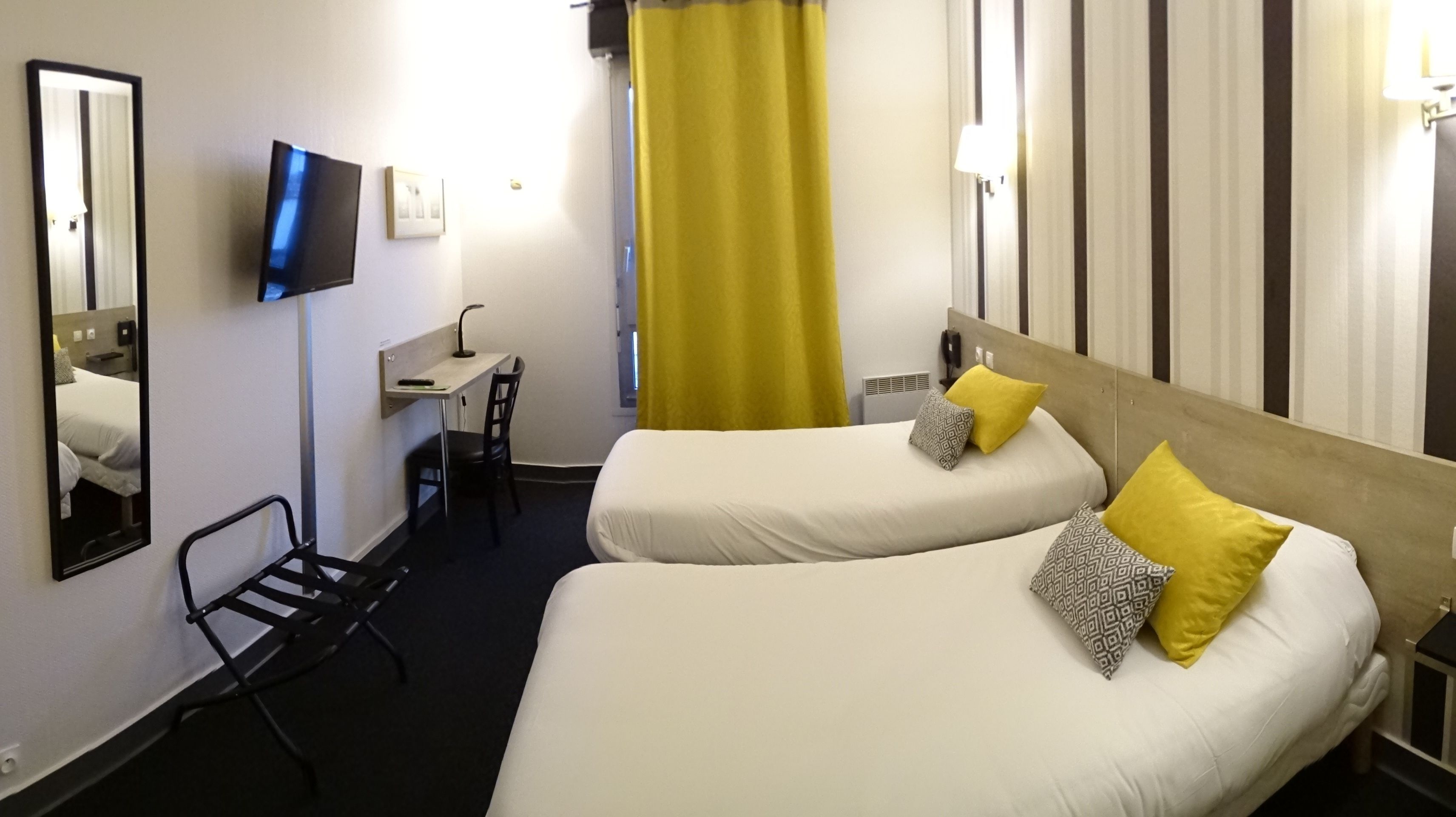 desk, laptop workspace, blackout curtains, soundproofing