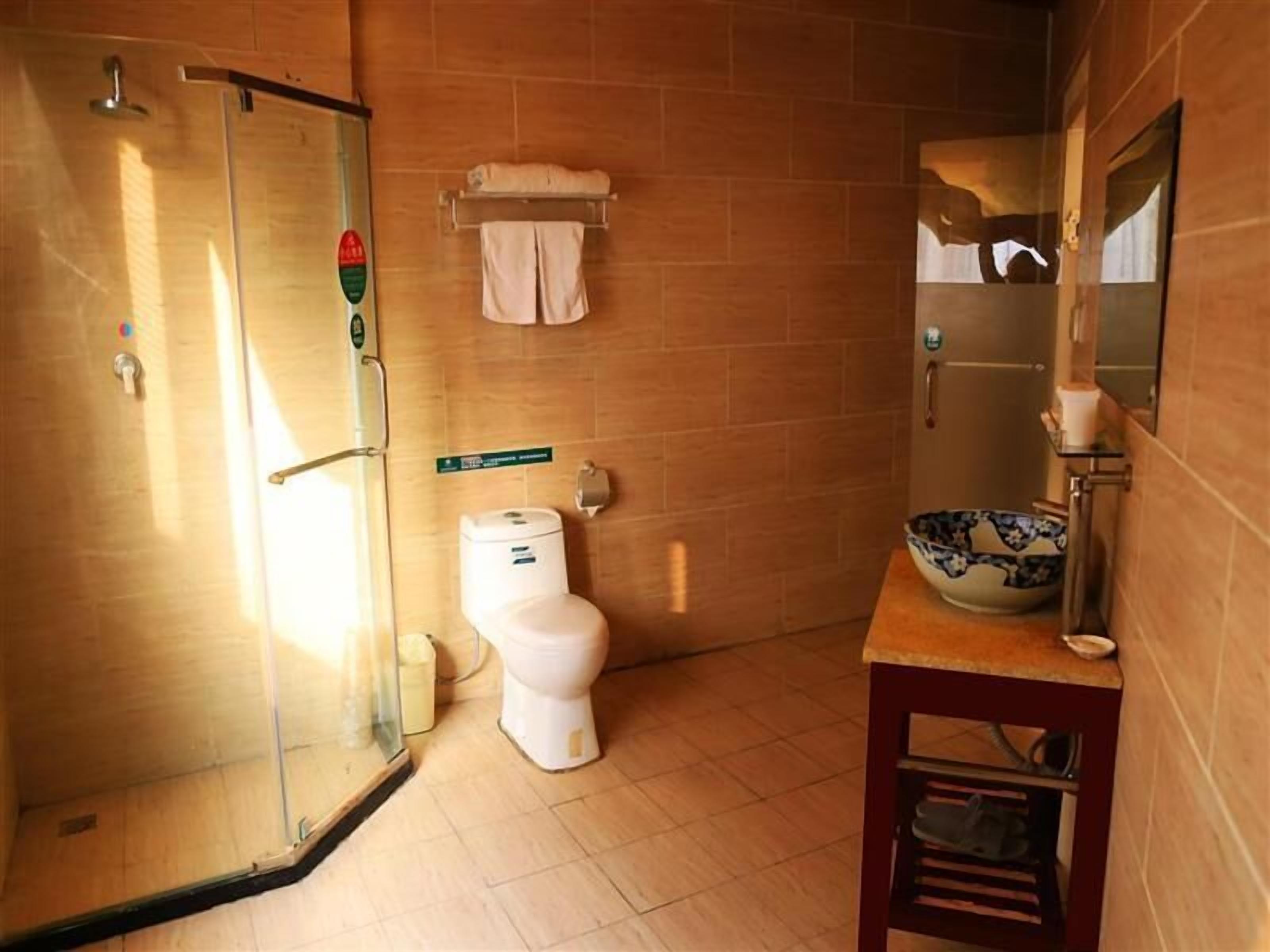 Shower, hair dryer, slippers