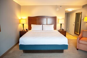 Desk, laptop workspace, blackout curtains, iron/ironing board