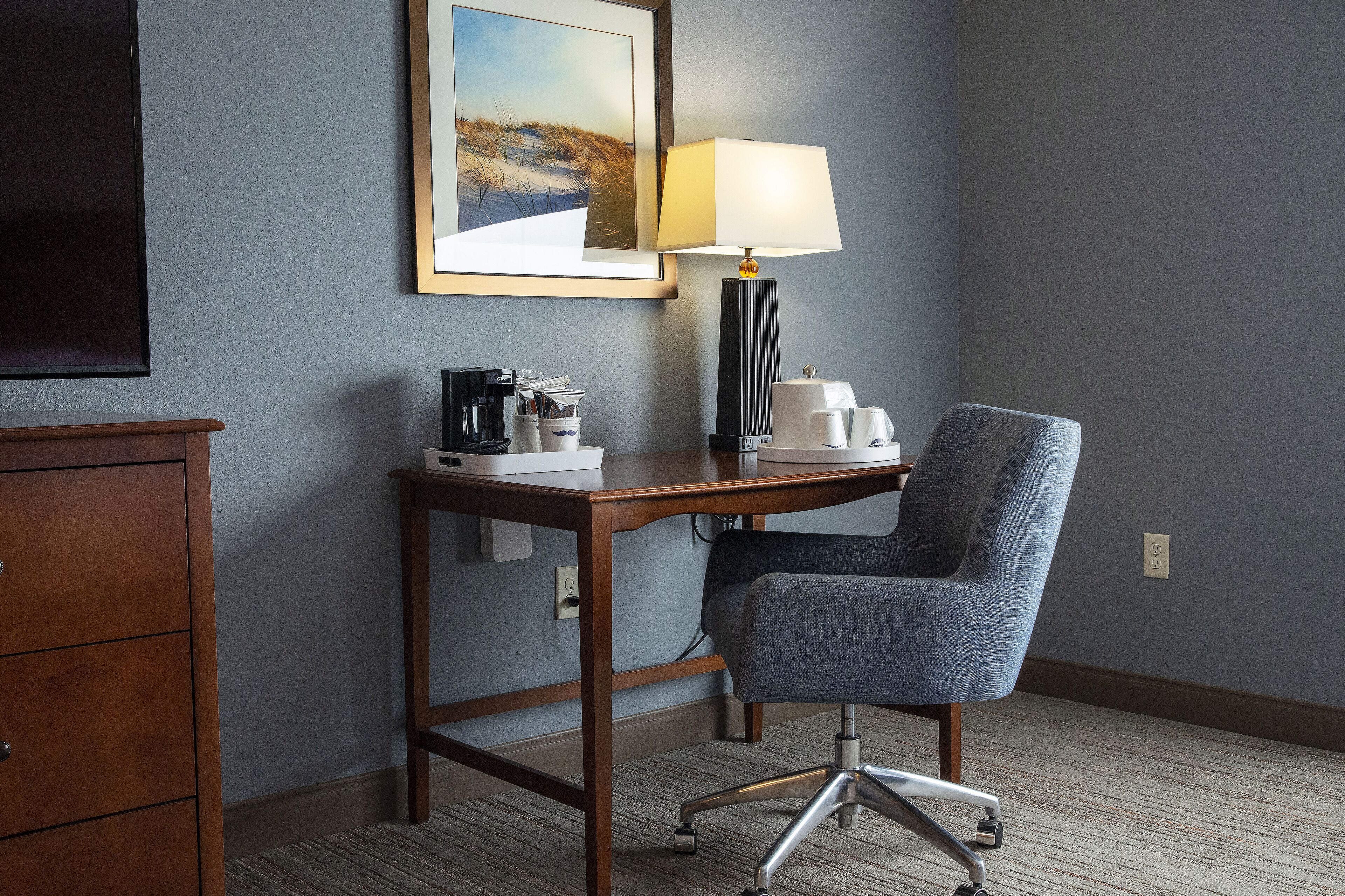 king w sofabed | desk, laptop workspace, blackout curtains, iron/ironing board