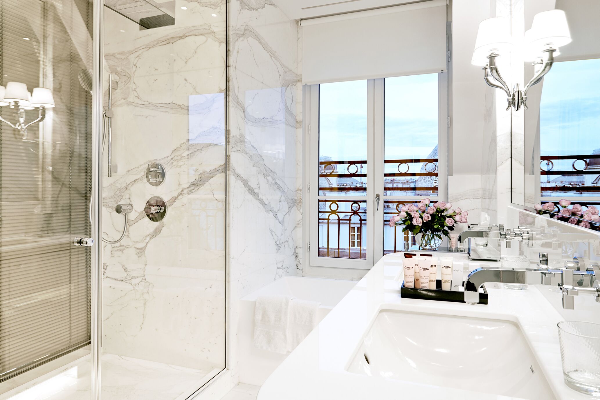 suite tour eiffel | bathroom | designer toiletries, hair dryer, bathrobes, slippers