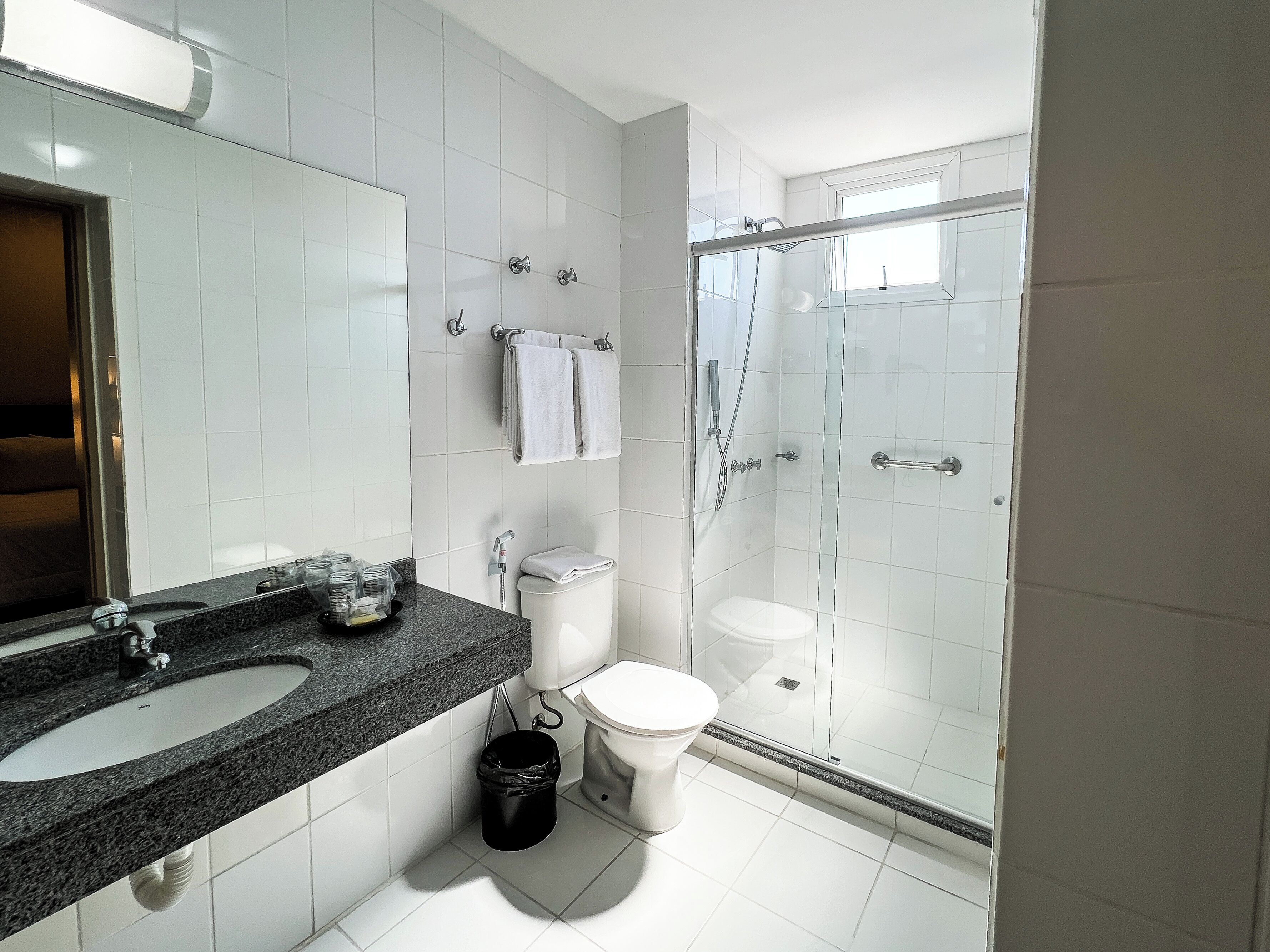 express couple | bathroom | shower, rainfall showerhead, hair dryer, towels