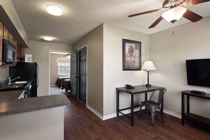 Suite, 1 Bedroom, Accessible, Non Smoking (Mobility, Roll-in Shower) | 1 bedroom, desk, laptop workspace, iron/ironing board