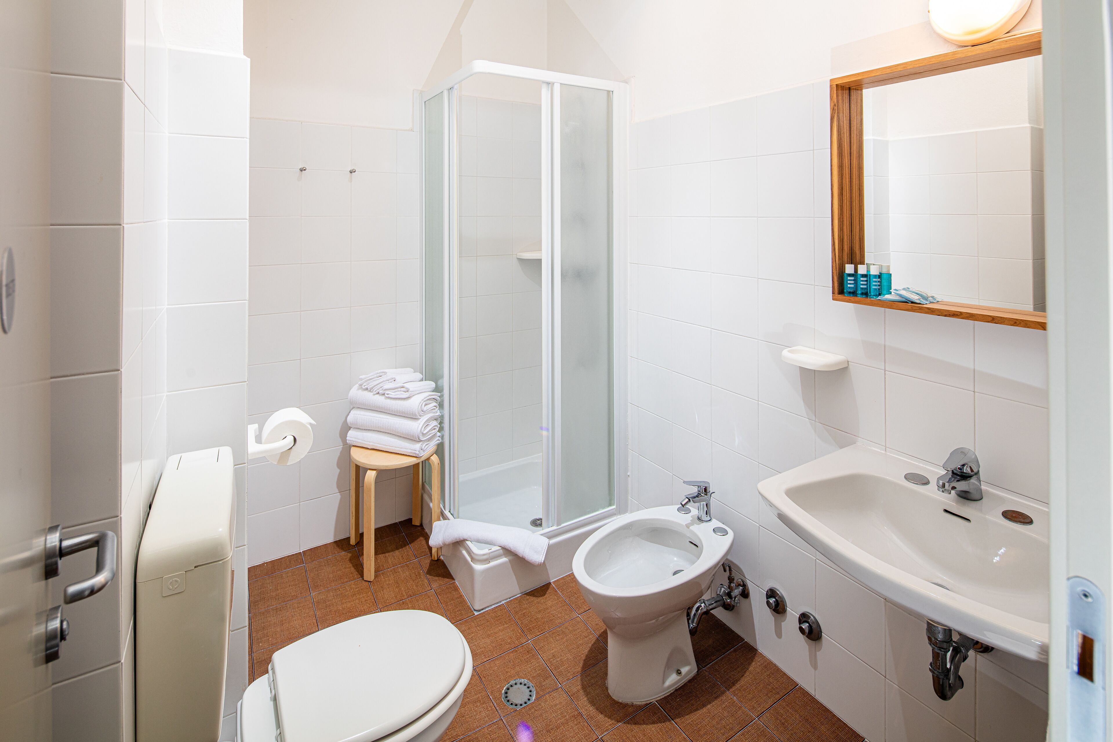 shower, free toiletries, hair dryer, bidet