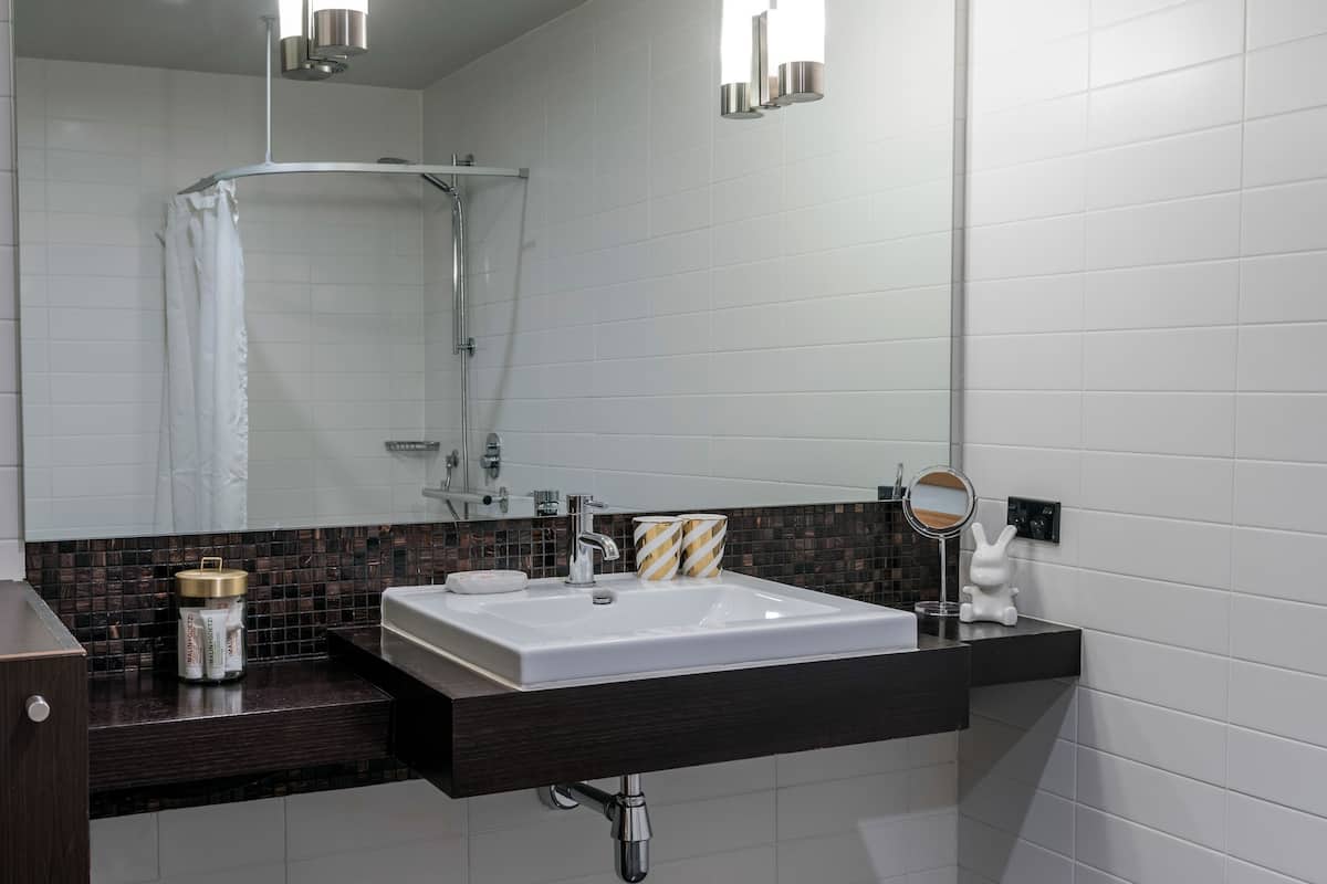 studio apartment accessible | bathroom | shower, free toiletries, hair dryer, bathrobes