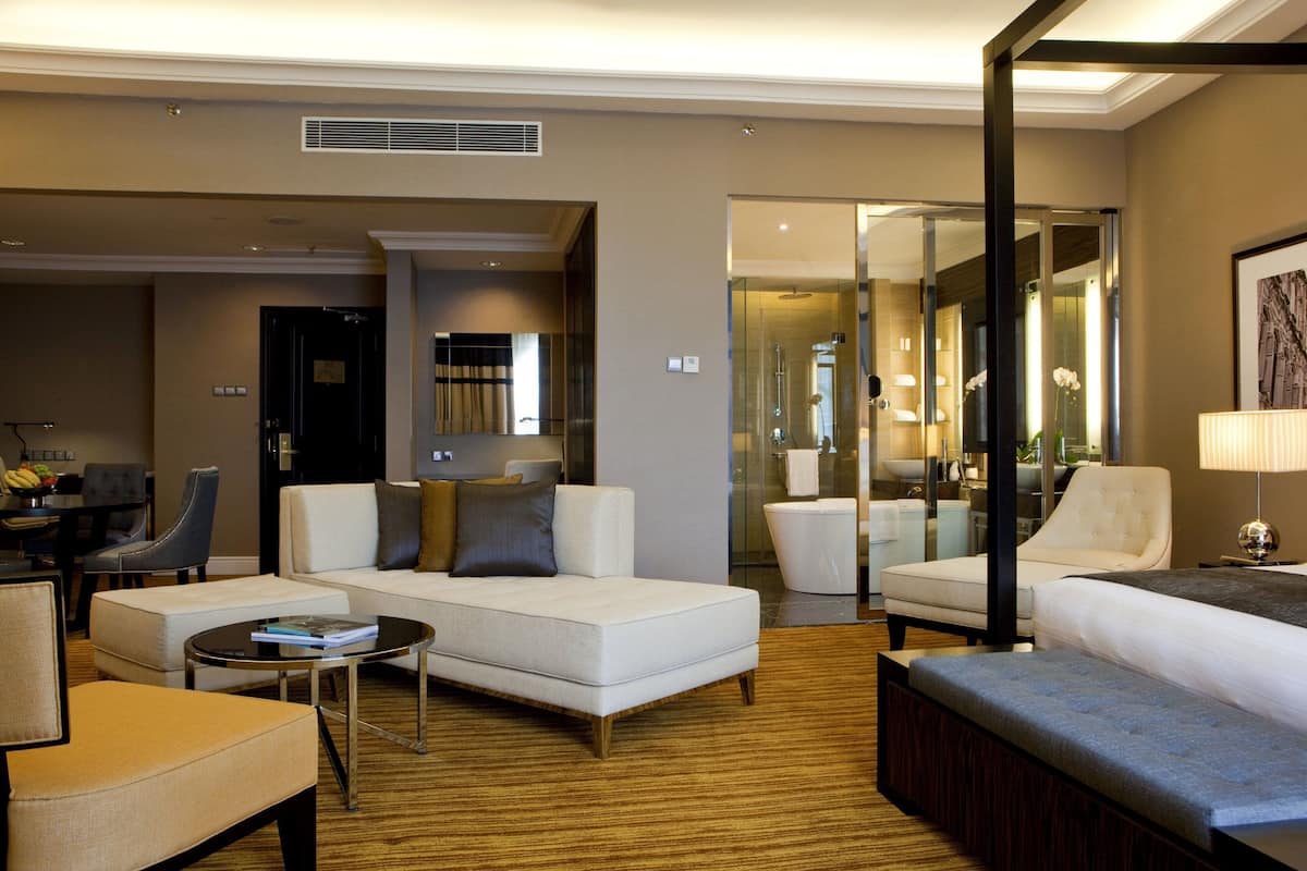 Junior Suite, 1 King Bed, Tower | Living area | TV