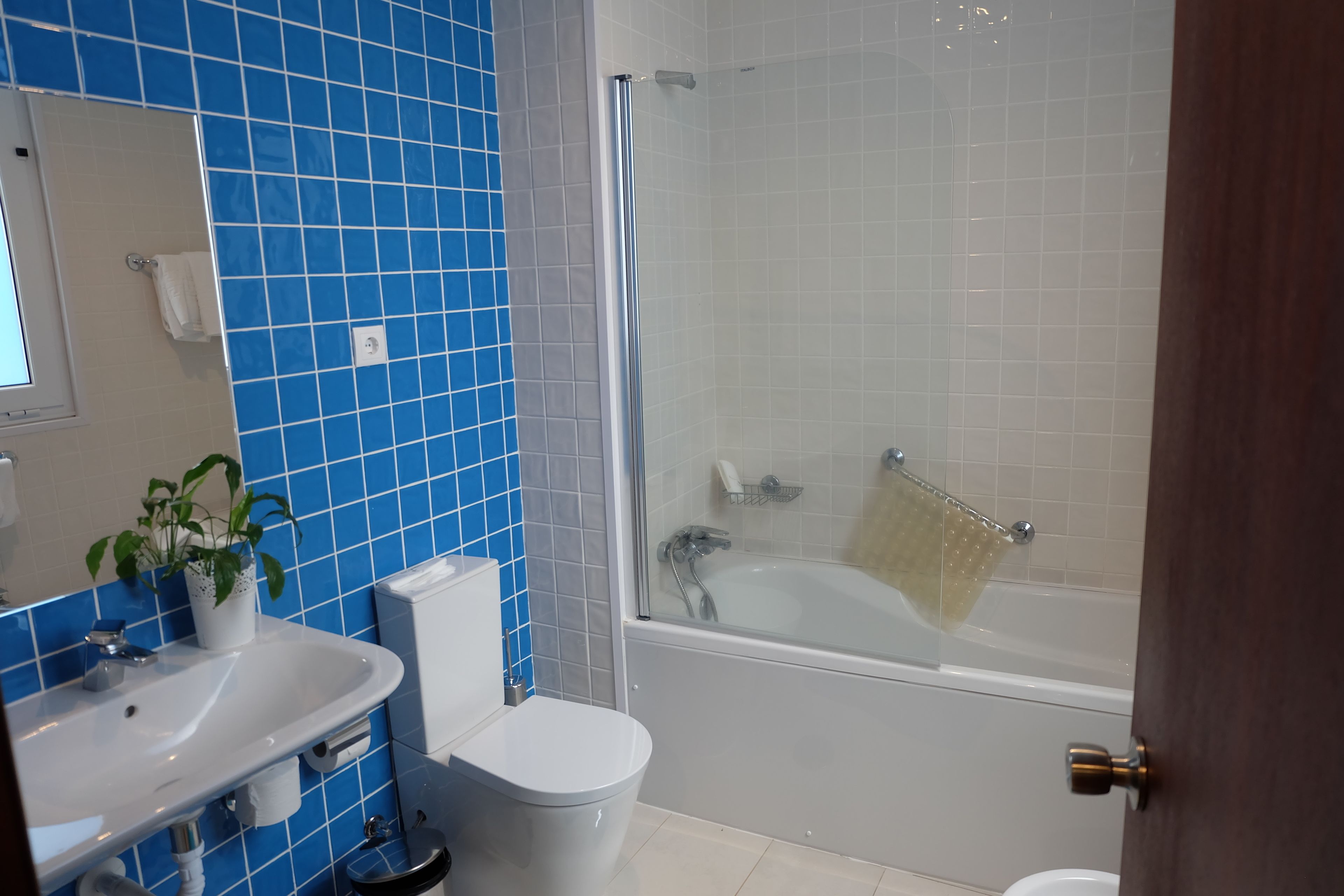 bathtub, free toiletries, hair dryer, bathrobes