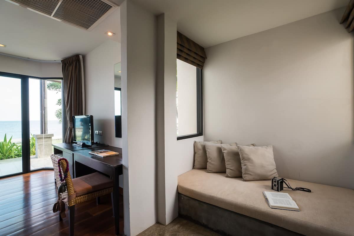 beachfront villa | living area | 32-inch lcd tv with satellite channels, tv