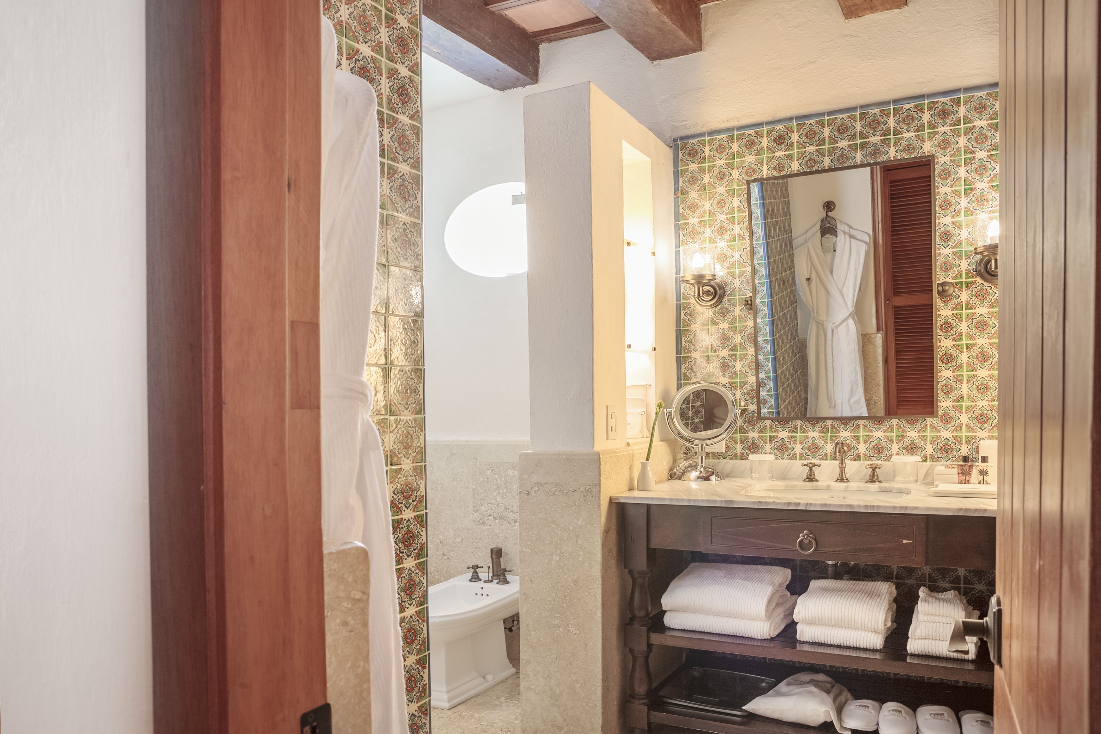 shower, designer toiletries, hair dryer, bathrobes