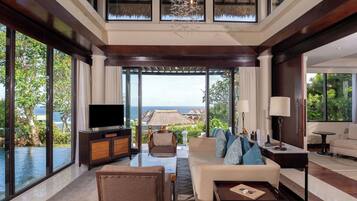 Villa, 2 Bedrooms, Private Pool, Ocean View | Living area | 42-inch LCD TV with satellite channels, TV, DVD player