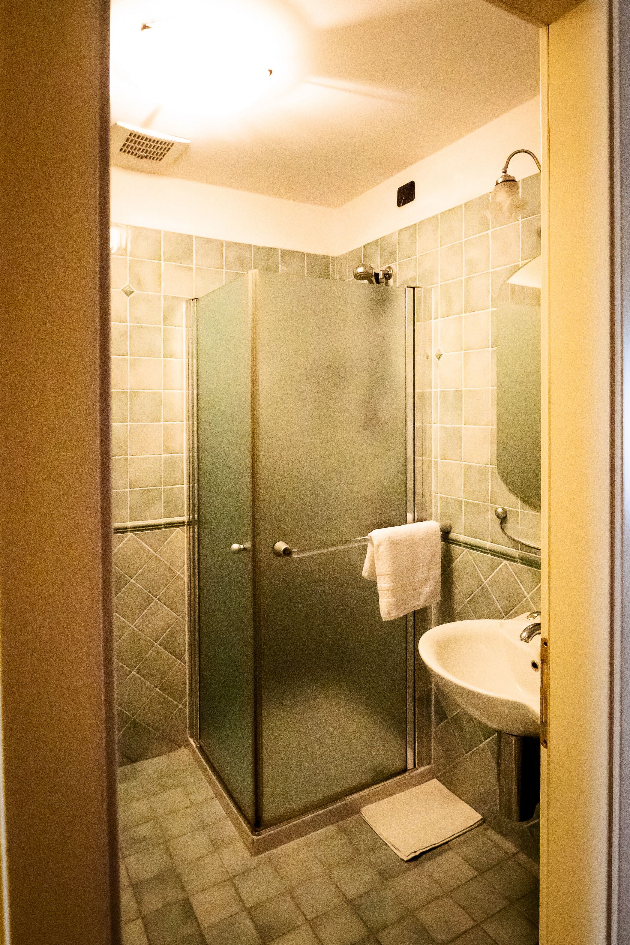 rainfall showerhead, hair dryer, bidet, towels