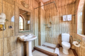 Shower, hair dryer, bathrobes