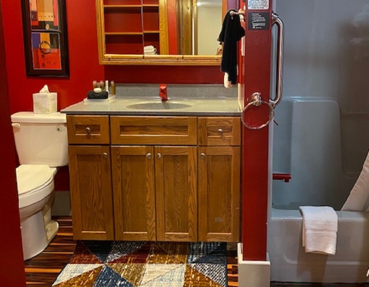 superior room, 1 king bed, refrigerator & microwave | bathroom | free toiletries, hair dryer, towels, soap