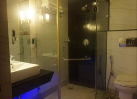 Shower, free toiletries, hair dryer, towels
