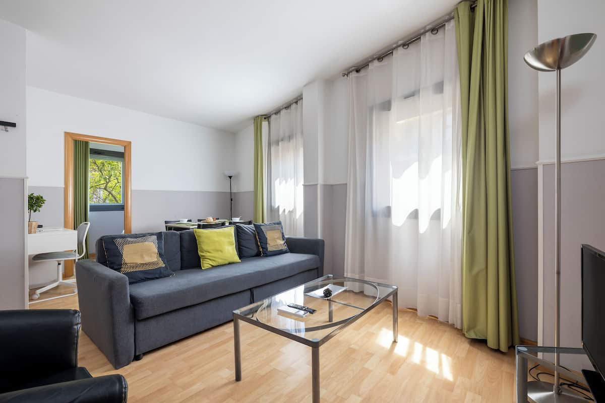 Blackout curtains, iron/ironing board, free WiFi, bed sheets