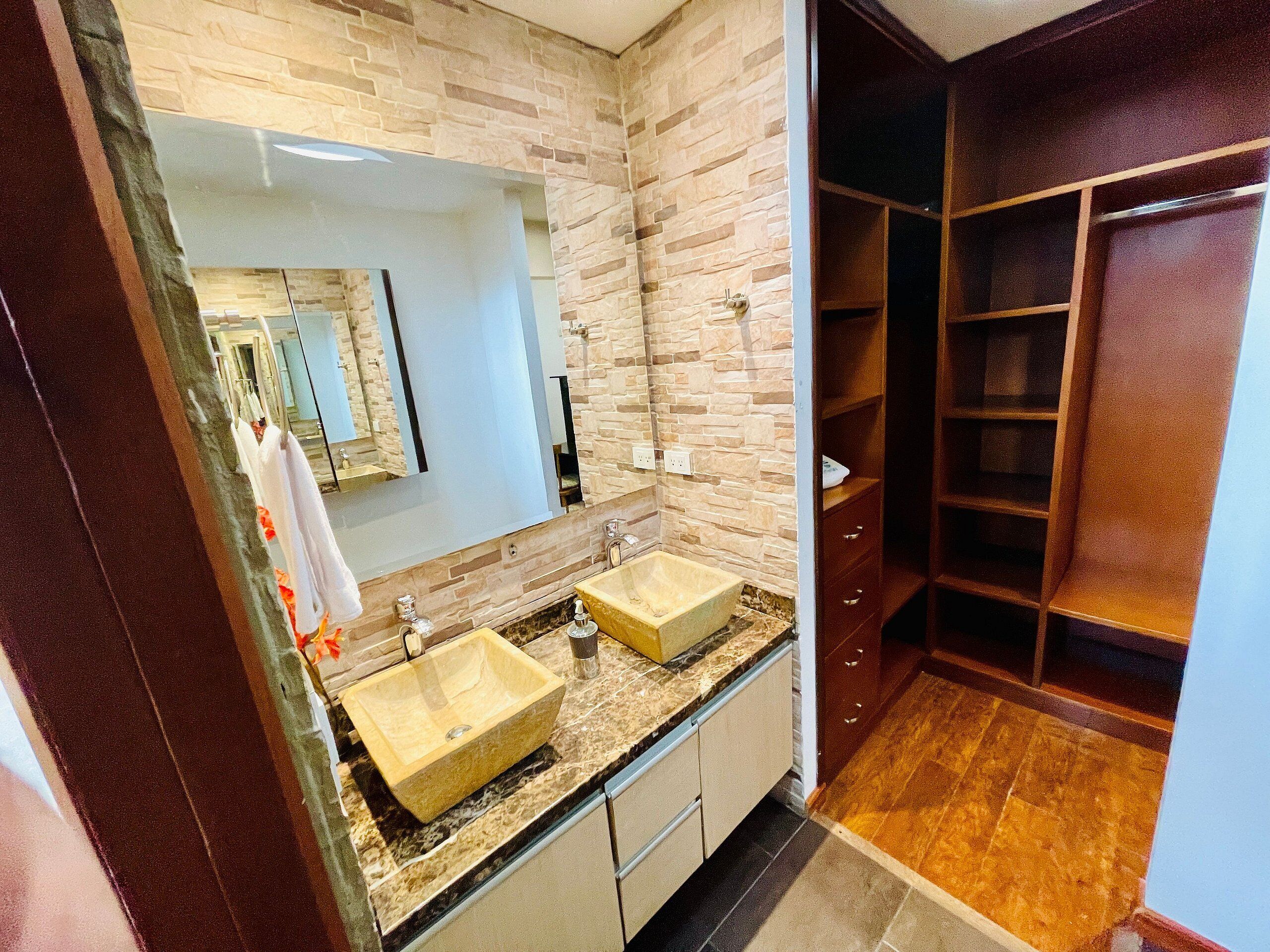standard apartment | bathroom | shower, rainfall showerhead, free toiletries, bidet