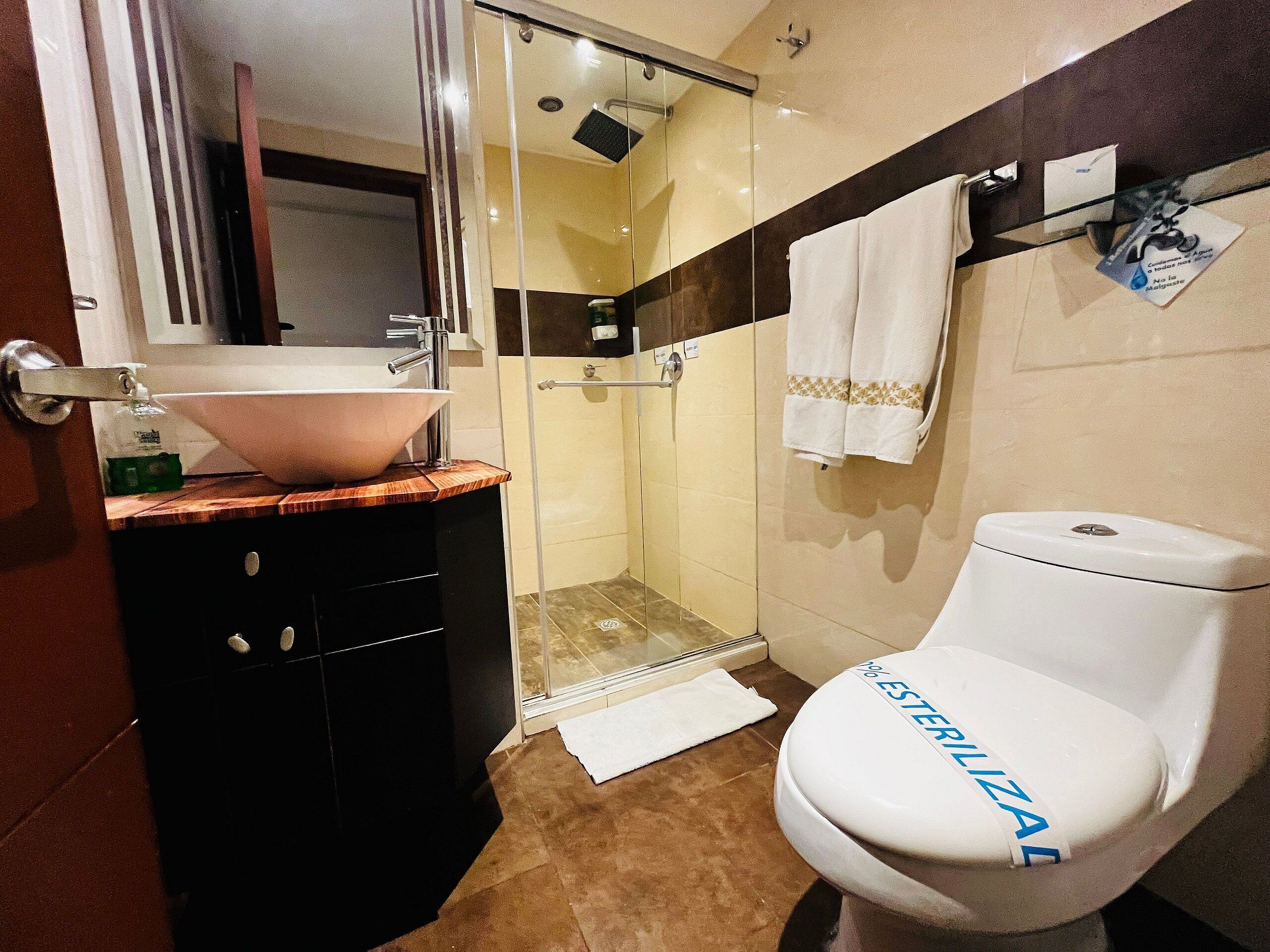 shower, rainfall showerhead, free toiletries, bidet