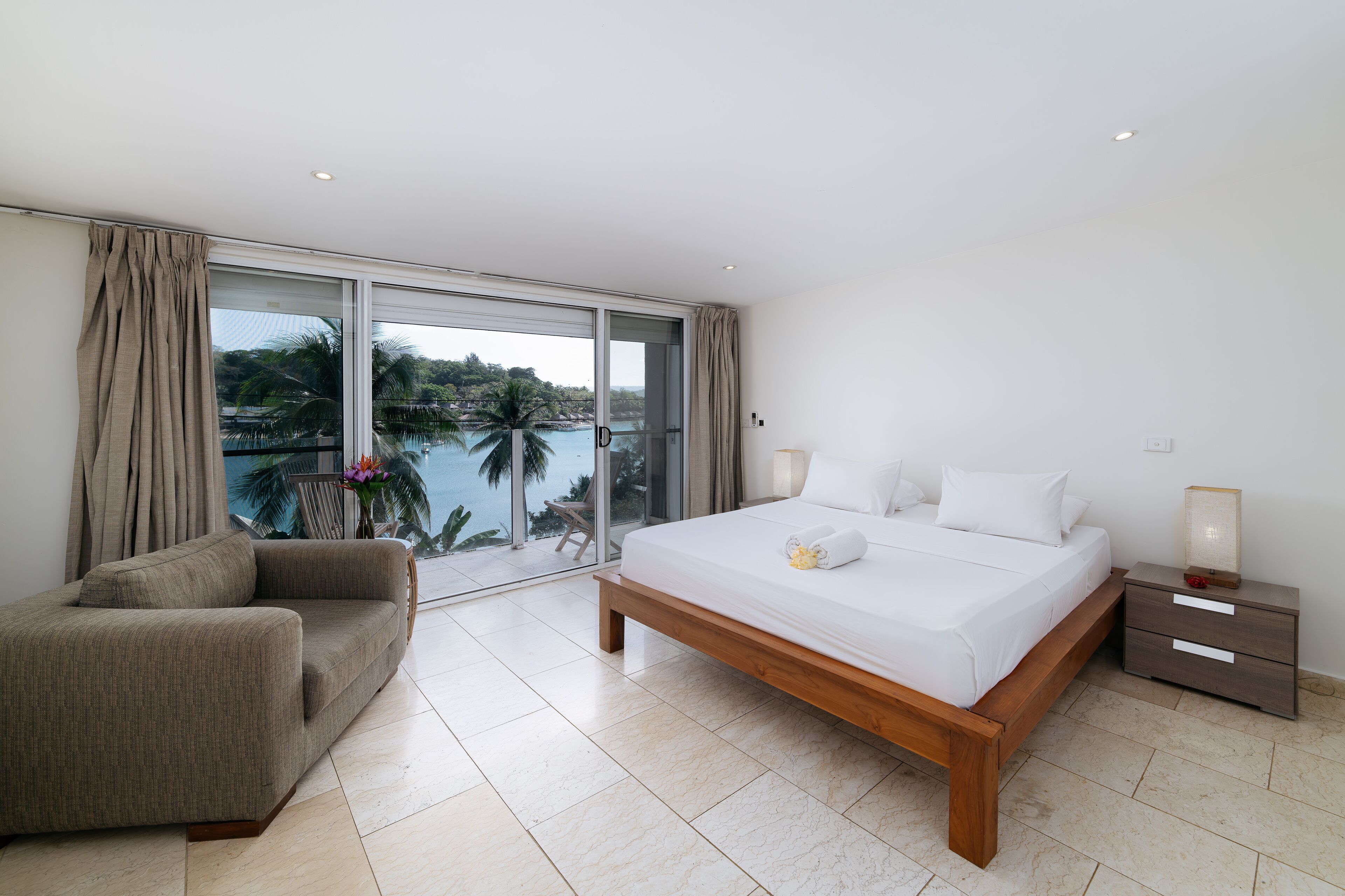 premium penthouse, balcony, harbour view | premium bedding, laptop workspace, blackout curtains, soundproofing