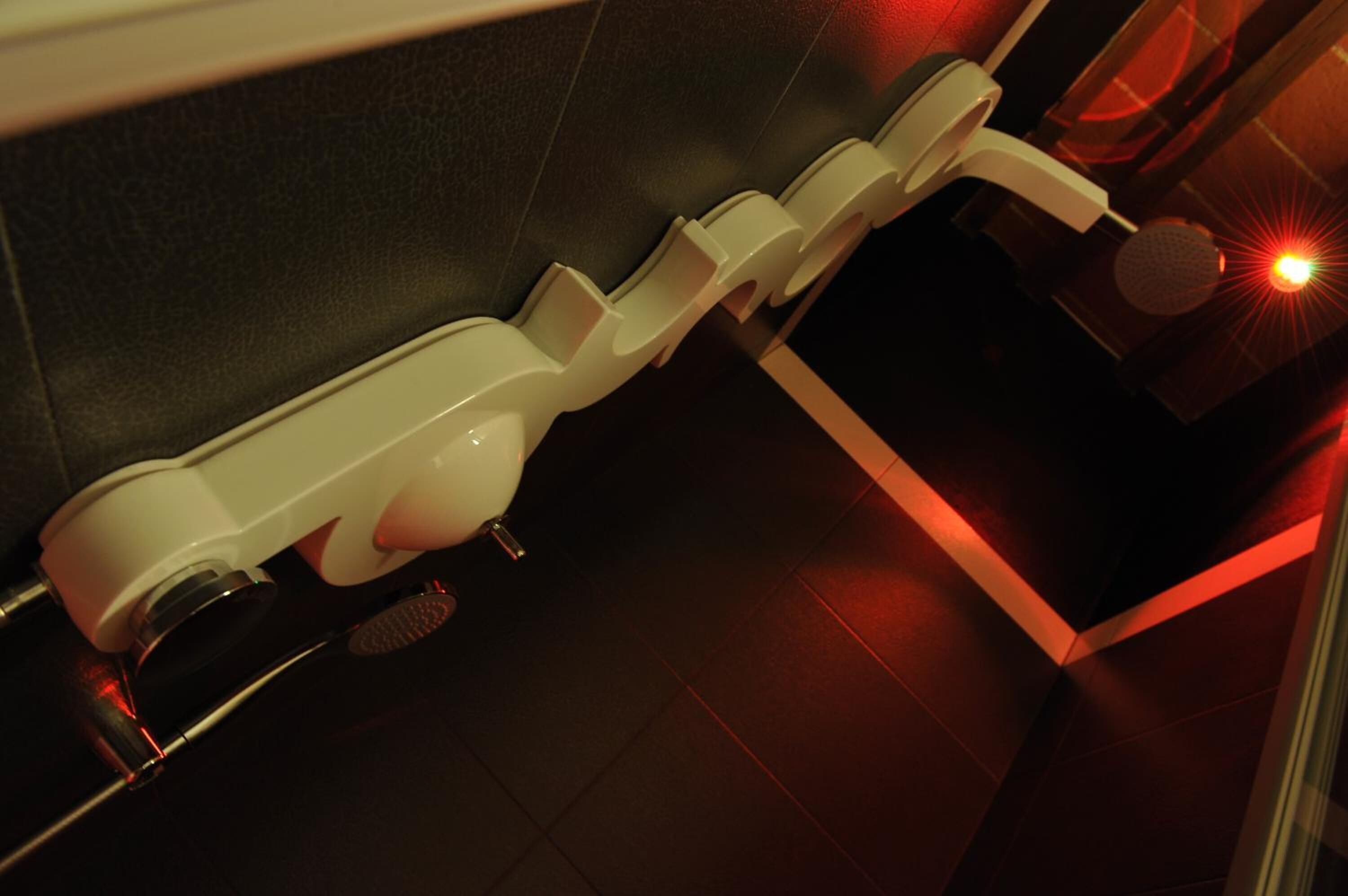 Dusch, regndusch, hårtork och badrock