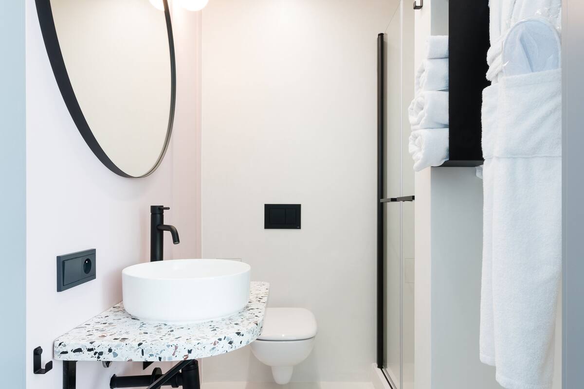 double room (small) | bathroom | hair dryer, bathrobes, slippers, towels