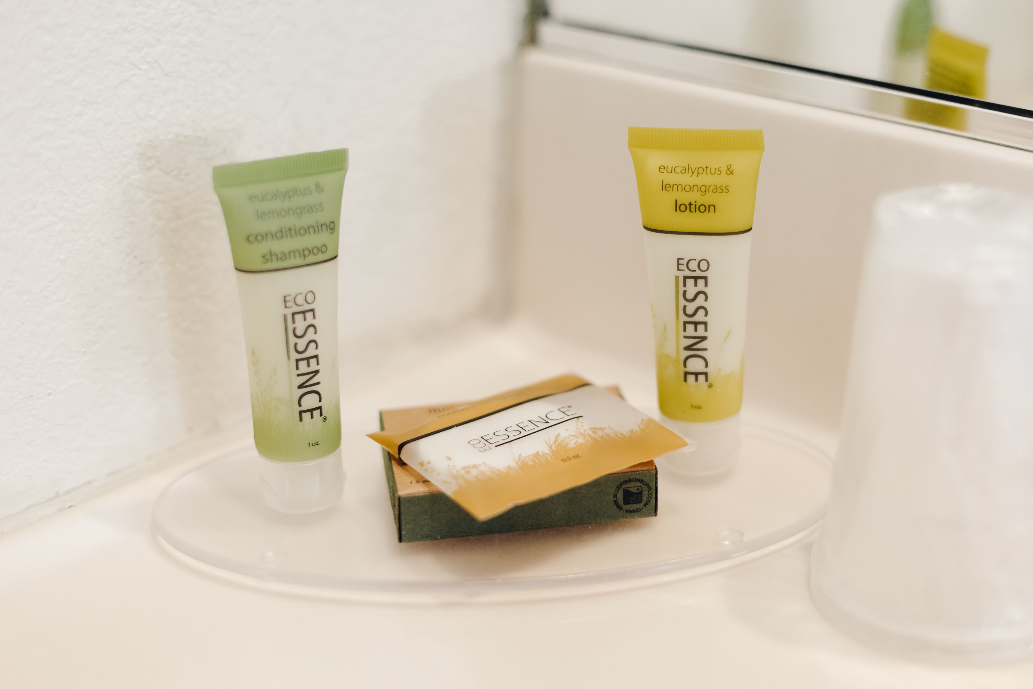 free toiletries, hair dryer, towels