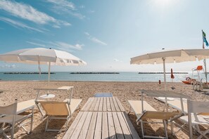 Private beach, sun-loungers, beach umbrellas, windsurfing