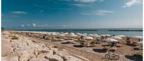 Private beach, sun-loungers, beach umbrellas, windsurfing