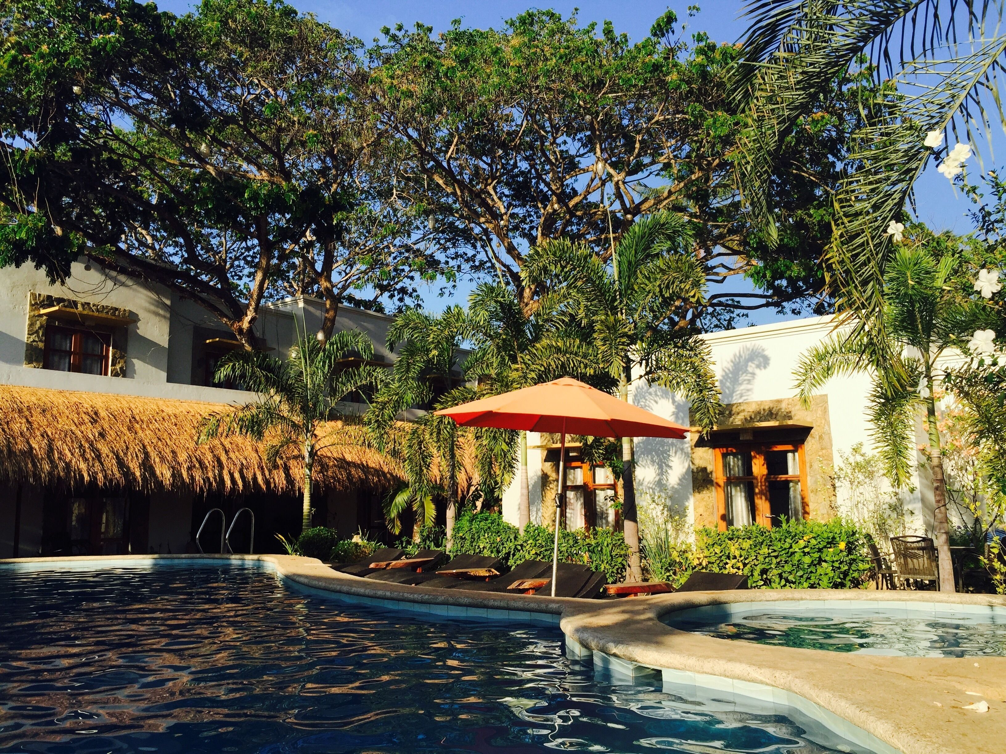 outdoor pool, pool loungers