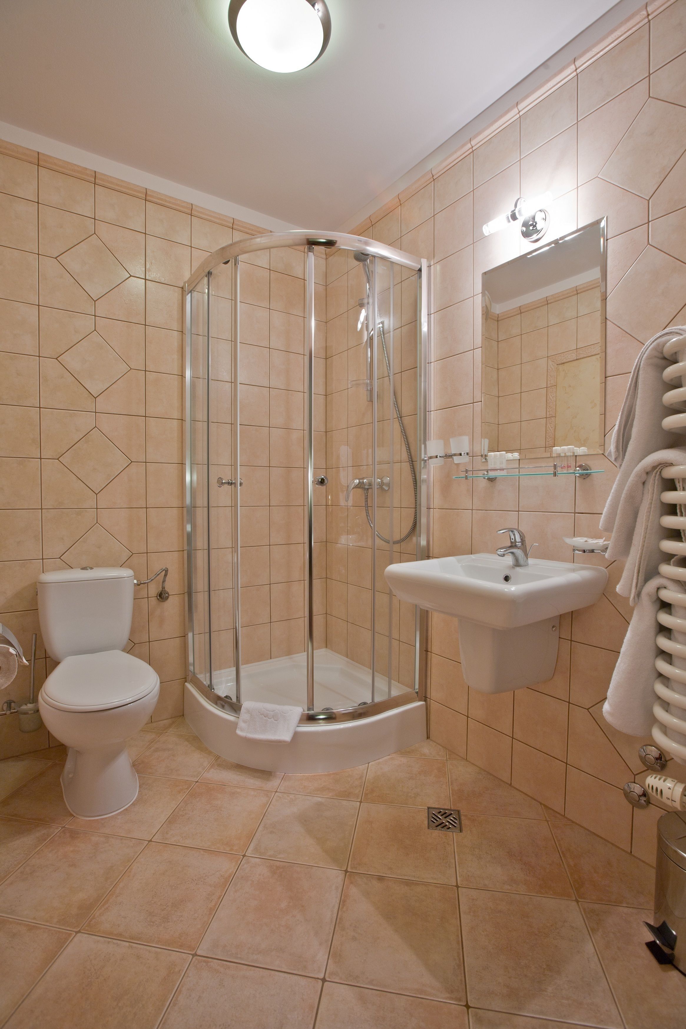 economy double room | bathroom | shower, free toiletries, hair dryer, towels