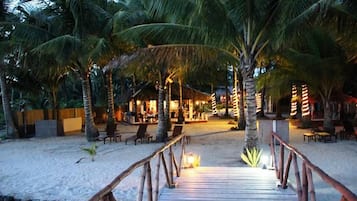 Private beach, sun loungers, beach towels, beach massages